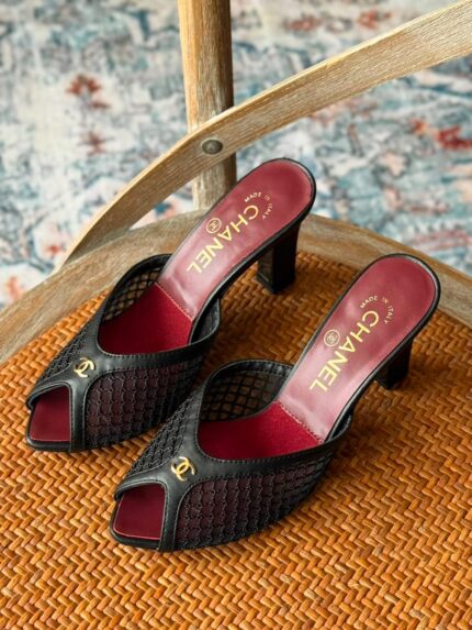 Chanel Mesh Peep-Toe Mule Heels