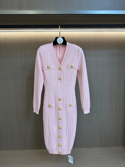 Balmain Ribbed Knit Midi Dress
