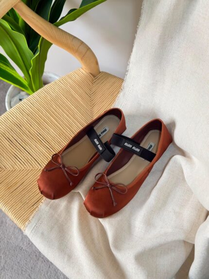 Miu Miu Satin Ballerina Flats with Elastic Strap