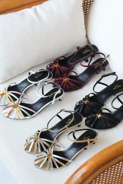 Celine Triomphe Strappy Kitten Heel Sandals