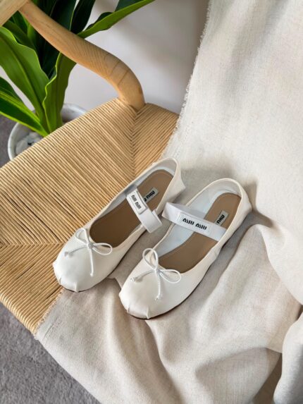 Miu Miu Satin Ballerina Flats with Logo Strap