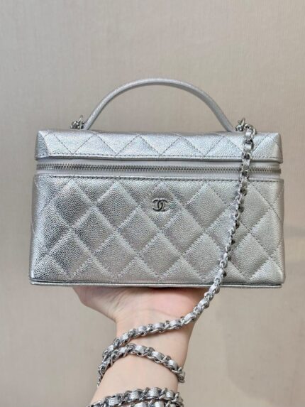 Chanel Metallic Silver Vanity Top Handle Bag