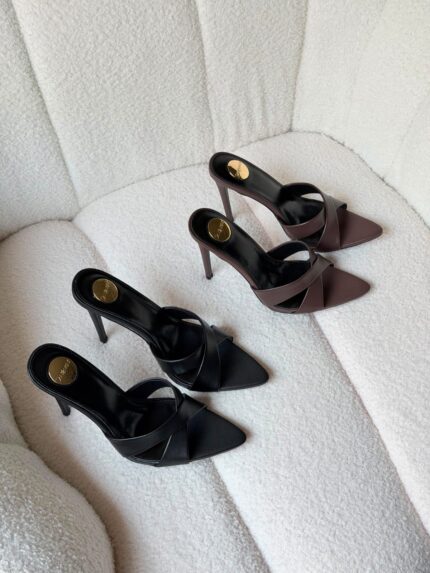 YSL Cross Pointed Toe Mule Heels