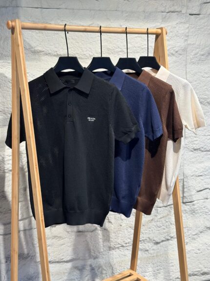 Prada Open-Knit Mesh Polo Shirts
