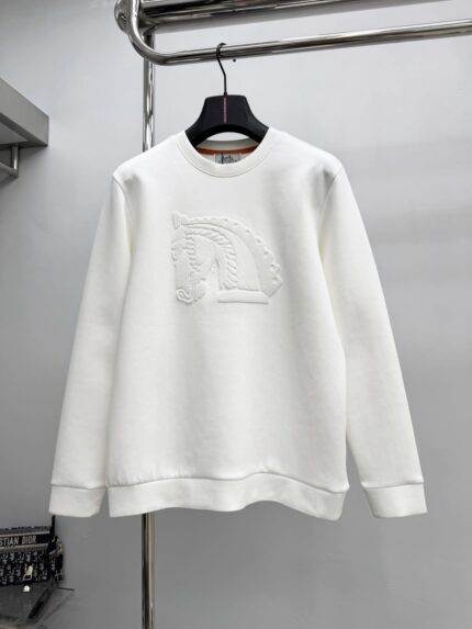 Hermes Embroidered Horse Motif Crewneck Sweatshirts
