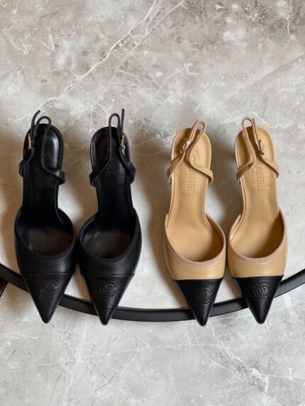 Chanel Cap-Toe Pointed Slingback Heels