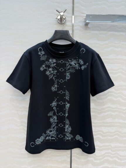 Hermes Embroidered Floral Harness Cotton T-Shirts