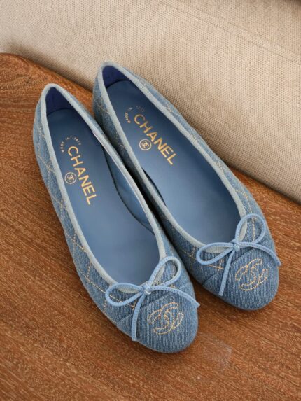 Chanel CC Denim Quilted Ballet Flats