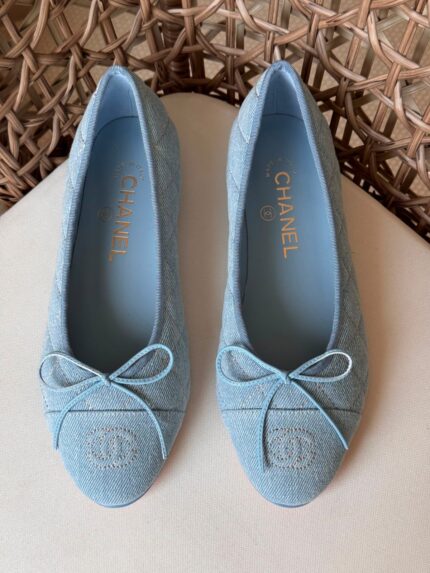 Chanel Cap-Toe Quilted Denim Ballet Flats