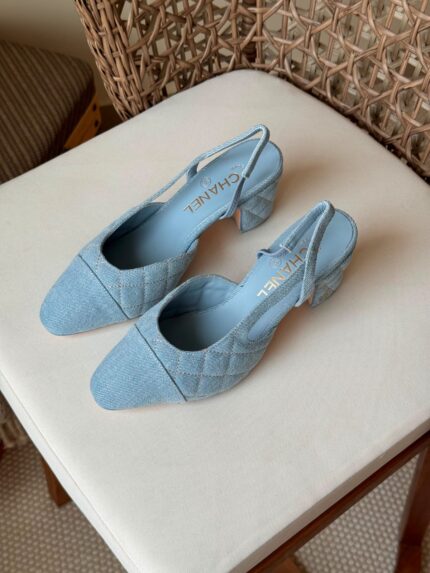 Chanel Quilted Denim Slingback Pumps