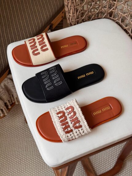 Miu Miu Logo Embroidered Slide Sandals