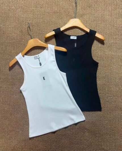 YSL Embroidered Ribbed Tank Tops