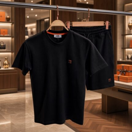 Hermes Black with Orange H Logo Embroidery Set