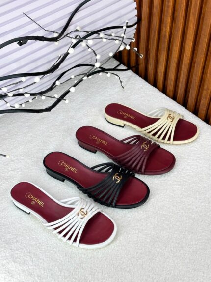 Chanel CC Strappy Flat Slide Sandals
