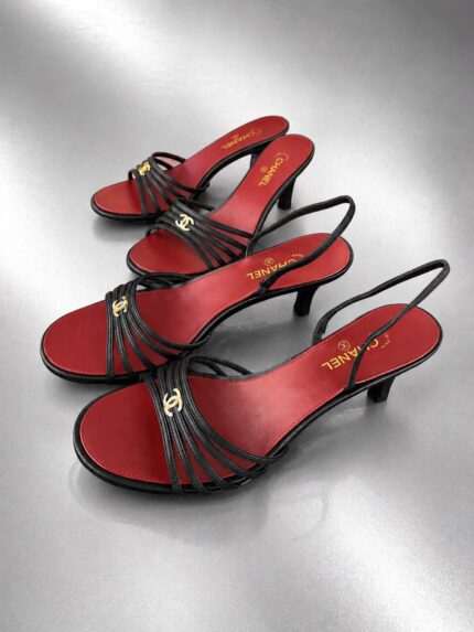 Chanel CC Strappy Slingback Kitten Heel Sandals