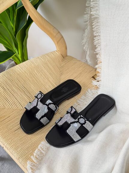 Hermes Oran Crystal-Embellished Flat Sandal