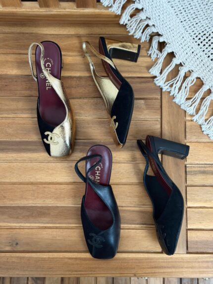 Chanel CC Logo Two-Tone Slingback Pumps