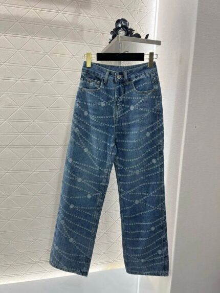 Chanel Chain Print Wide-Leg Jeans