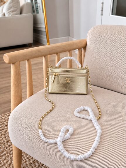 Chanel Gold Lizard Embossed Vanity Top Handle Bag