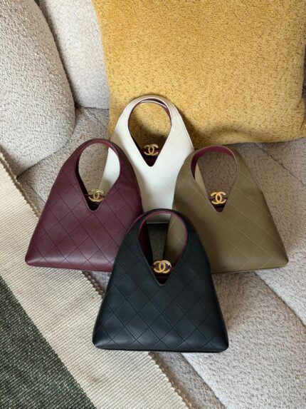 Chanel 25P Quilted Triangle Twist Shopping Tote Bags