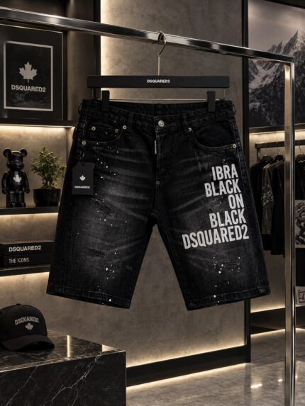 Dsquared2 Ibra Black Paint Splatter Denim Shorts