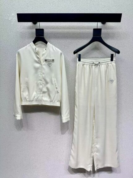 Prada Satin Bomber Jacket & Wide-Leg Pant Co-ord Sets