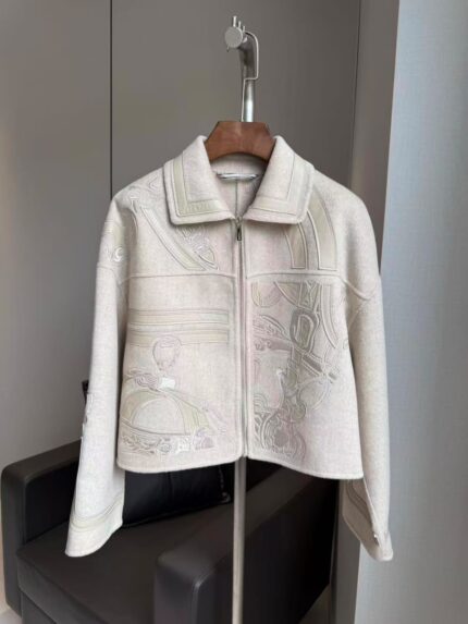 Hermès Embroidered Wool-Cashmere Zip Blouson Jacket