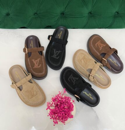 Louis Vuitton T-Strap Suede Mules