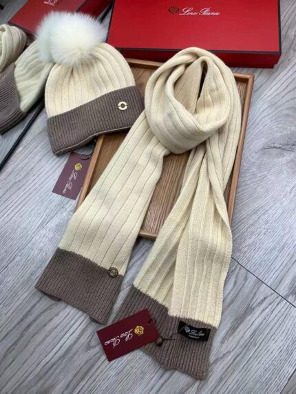 Loro Piana Two-Tone Cashmere Beanie & Scarf Sets