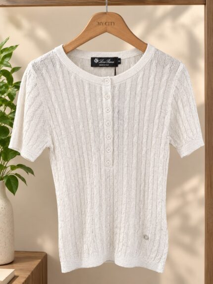 Loro Piana Cable-Knit Henley Top