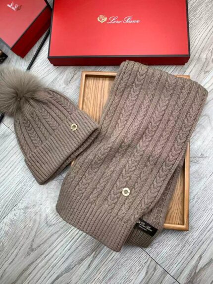 Loro Piana Cable Knit Beanie and Scarf Sets