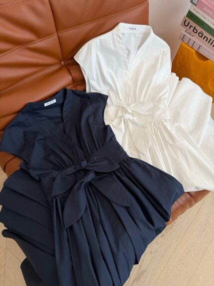 Alaïa Tie-Front Poplin Dresses