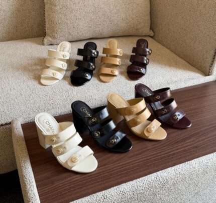 Chanel Triple-Strap CC Block Heel Mules