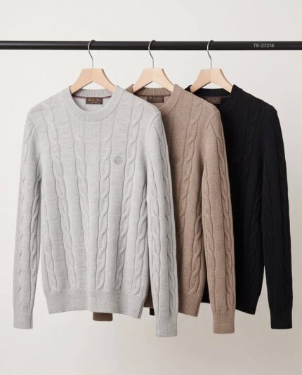 Loro Piana Cable Knit Crew Neck Sweaters