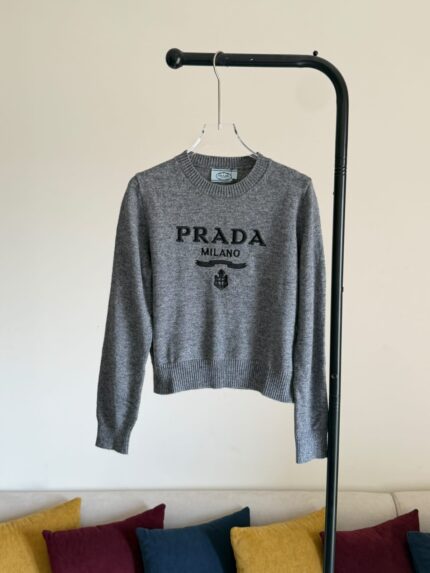 Prada Milano Logo Embroidered Wool Knit Sweater
