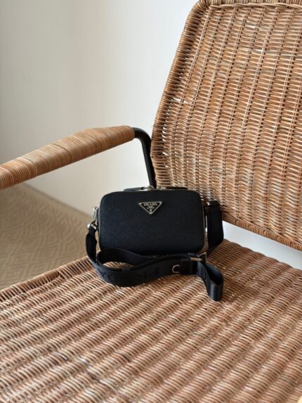 Prada Saffiano Leather Double Zip Crossbody Camera Bag