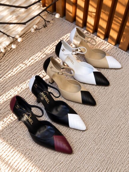 Chanel Cap-Toe Ankle Strap Pointed Pumps