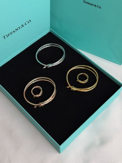 Tiffany & Co Tiffany Knot Double Row Hinged Bangle and Knot Ring Sets