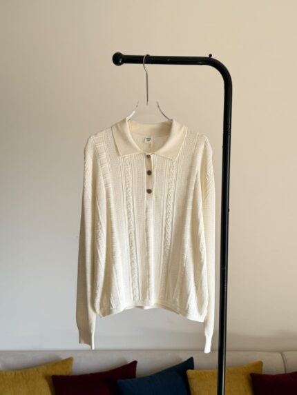 Hermes Long-Sleeve Cable-Knit Polo Sweater