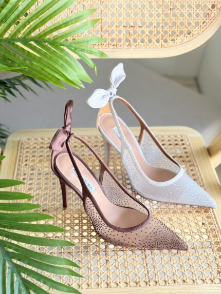 Aquazzura Bow Tie Crystal Mesh Slingback Pumps