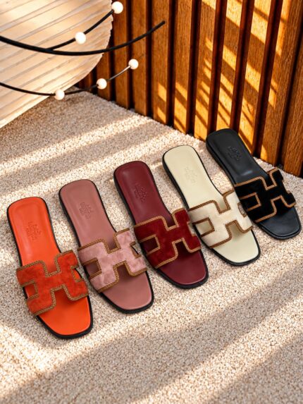 Hermes Oran Suede Trim Flat Sandals
