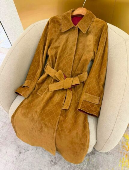 Chanel Quilted Suede Belted Trench Coat