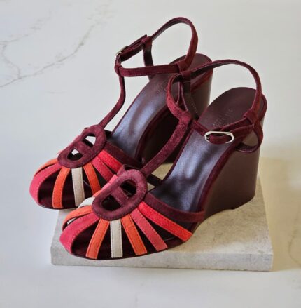 Hermes Chamonix Suede Wedge Sandals