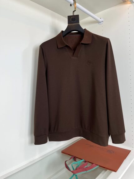 Loro Piana Embroidered Logo Long Sleeve Polo Sweatshirt