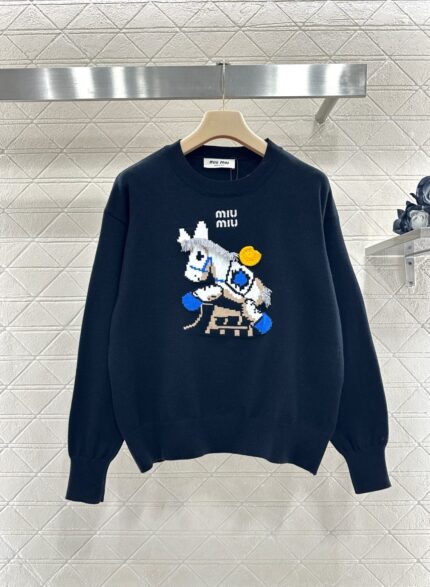 Miu Miu Pixel Horse Intarsia Wool Knit Sweaters