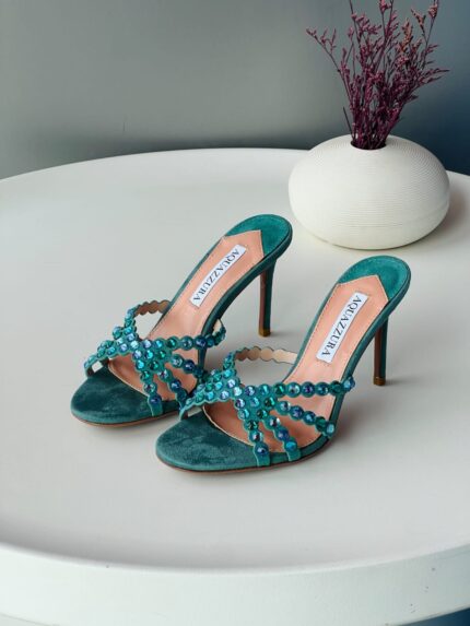 Aquazzura Tequila Crystal-Embellished Suede Mules