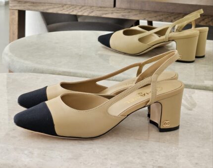 Chanel Cap-Toe Slingback Block Heel Pumps