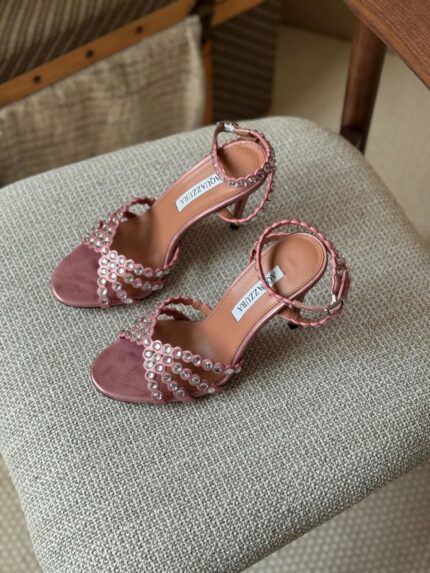Aquazzura Tequila Crystal-Embellished Sandals with Ankle Strap