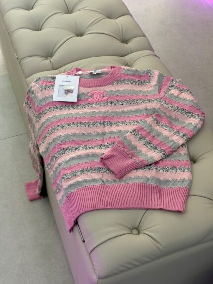 Chanel CC Logo Striped Knit Sweater