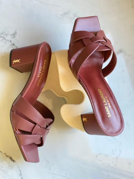 YSL Tribute Woven Leather Block Heel Mules
